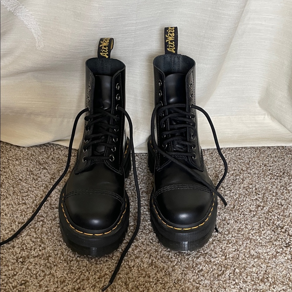 Dr. Martens Black Leather Platform Lace-Up Boots